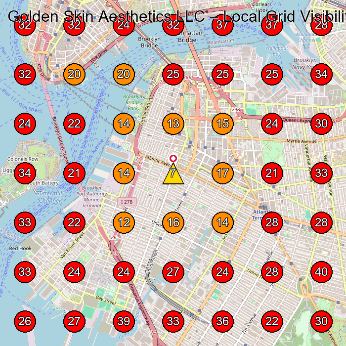 Golden Skin Aesthetics LLC GeoGrid visibility map for Beauty Salon in Brooklyn